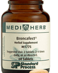 A bottle of Broncafect herbal supplement next to a tablet.
