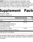 L1800 Rhodiola Schisandra R02 Supplement Facts Label