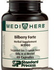 An image of herbal supplement Bilberry Forte next to a capsule.