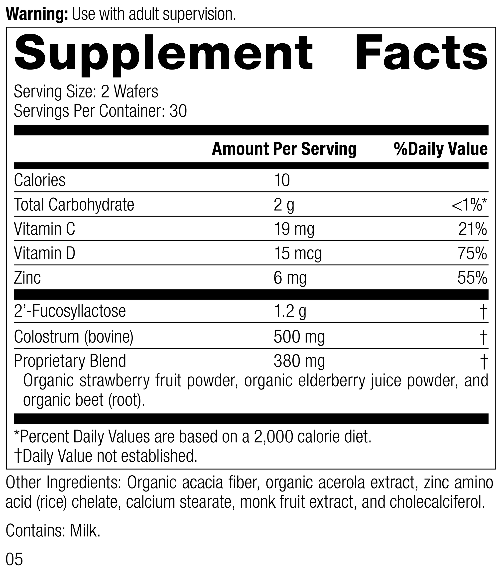 SP Children's Immune, 60 Wafers, Rev 05 Supplement Facts Image