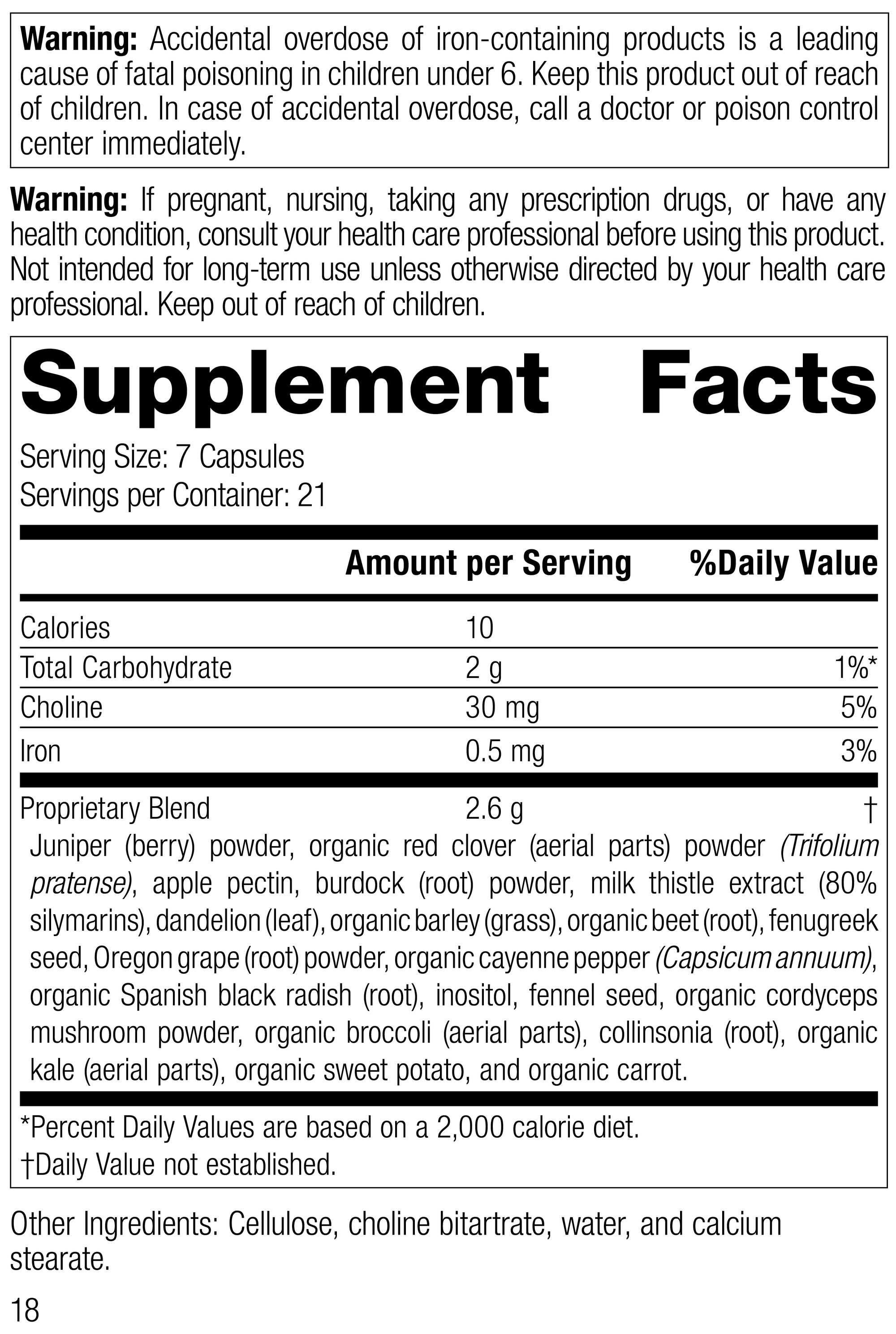SP Cleanse®, 150 Capsules, Rev 18 Supplement Facts